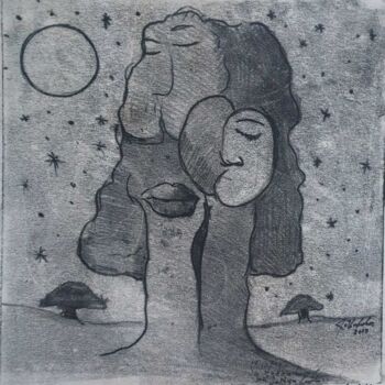 Estampas & grabados titulada "Nocturno" por Jose Jackson Gudamuz, Obra de arte original, Monotipia Montado en Otro panel ríg…