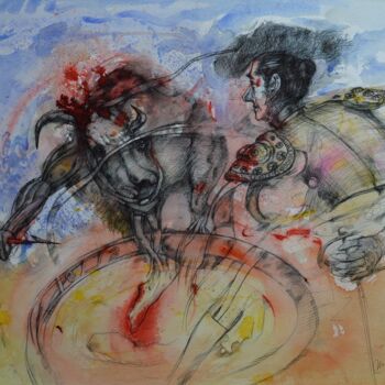 Dibujo titulada "Difícil lidia" por Jose Luis Madrazo Gastaudi, Obra de arte original, Tinta