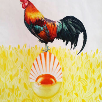 Malarstwo zatytułowany „Gallo” autorstwa José Luis Montes, Oryginalna praca, Ołówek Zamontowany na Drewniana rama noszy