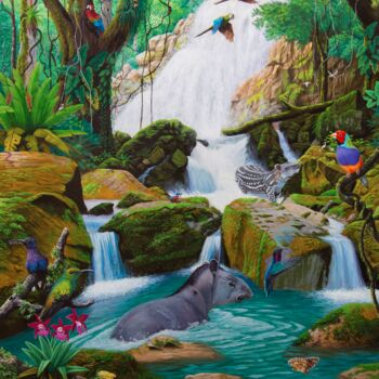 Peinture intitulée "Cascadas mágica" par José Luis Toaquiza Chugchilan, Œuvre d'art originale, Acrylique Monté sur Châssis e…