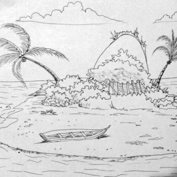 Dessin intitulée "Ilha da canoa solit…" par Jose Luis, Œuvre d'art originale, Stylo à bille