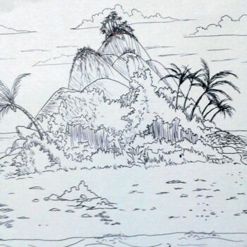 Dessin intitulée "Ilha da pedra peluda" par Jose Luis, Œuvre d'art originale, Stylo à bille
