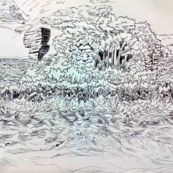 Drawing titled "Ilha dos monolitos…" by Jose Luis, Original Artwork, Ballpoint pen