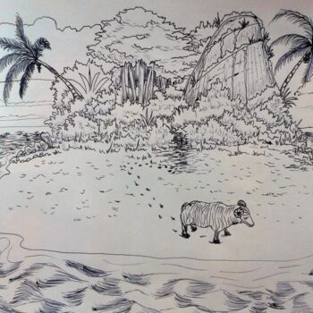 Drawing titled "Ilha do rei carneiro" by Jose Luis, Original Artwork, Ballpoint pen