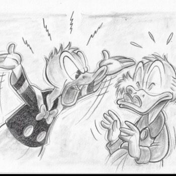 Zeichnungen mit dem Titel "Complaining Donald" von José Maria Millet Lopez (Millet), Original-Kunstwerk, Bleistift