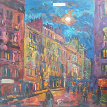 Painting titled "La rue du Commerce…" by Nowacki, Original Artwork, Oil