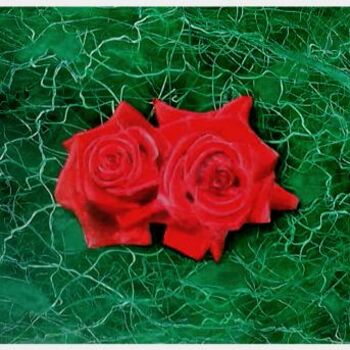 Pittura intitolato "RED ROSES ON GREEN…" da José Pedro, Opera d'arte originale
