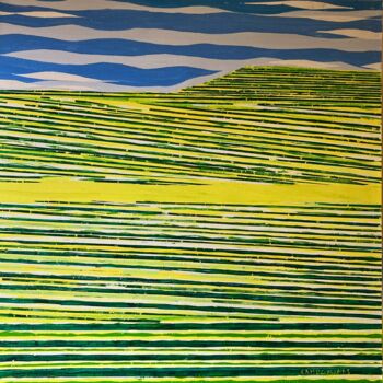 Schilderij getiteld "Campos de cultivo" door Jose Ramon Campomanes Alvarez, Origineel Kunstwerk, Olie Gemonteerd op Houten p…