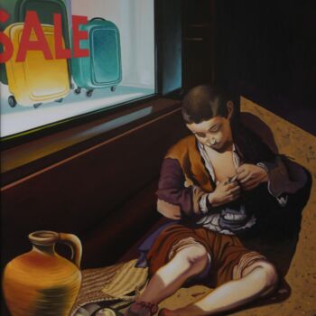 Painting titled "The young beggar" by Jose Ramon Muro Pereg (JRMuro), Original Artwork, Oil