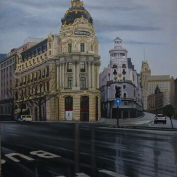 Painting titled "Edificio Metrópolis…" by Jose Ramon Muro Pereg (JRMuro), Original Artwork, Oil Mounted on Wood Panel