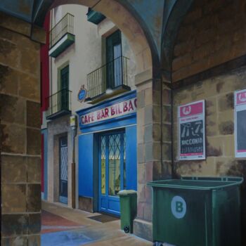 Painting titled "Cafe Bar Bilbao" by Jose Ramon Muro Pereg (JRMuro), Original Artwork, Acrylic