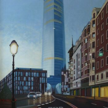 Painting titled "IBERDROLA TOWER (BI…" by Jose Ramon Muro Pereg (JRMuro), Original Artwork, Acrylic