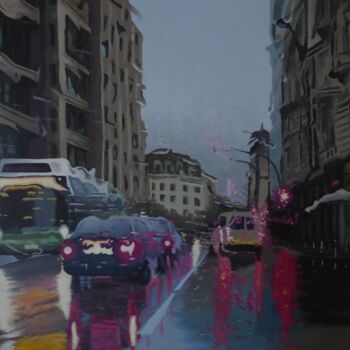 Painting titled "Trapped on traffic…" by Jose Ramon Muro Pereg (JRMuro), Original Artwork, Oil Mounted on Wood Panel