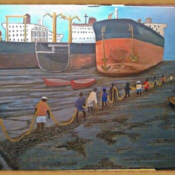 Painting titled "Desguace de barcos…" by Jose Raul Ros, Original Artwork, Oil