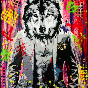 Malerei mit dem Titel "Be a Wolf" von Jose Rivera, Original-Kunstwerk, Acryl