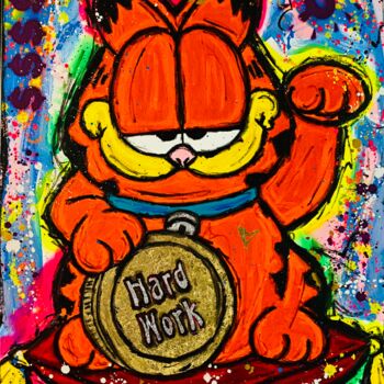 Schilderij getiteld "Lucky Cat" door Jose Rivera, Origineel Kunstwerk, Acryl