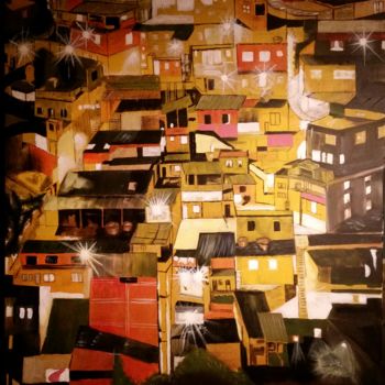 Peinture intitulée "A favela a noite" par Jose Sousa, Œuvre d'art originale
