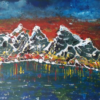 Schilderij getiteld "Lac de montagne au…" door Jose Sousa, Origineel Kunstwerk, Acryl