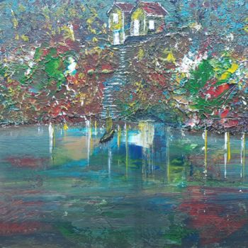 Schilderij getiteld "Maison sur la colli…" door Jose Sousa, Origineel Kunstwerk, Acryl