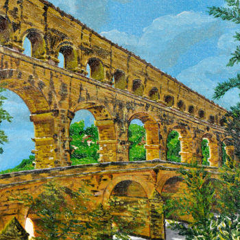 「Pont du Gard」というタイトルの絵画 José Van Houteghemによって, オリジナルのアートワーク, アクリル