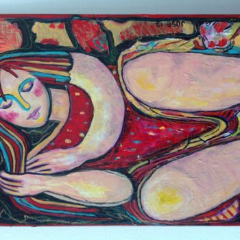 Malerei mit dem Titel "Femme en Rouge" von Jose Chalendar, Original-Kunstwerk