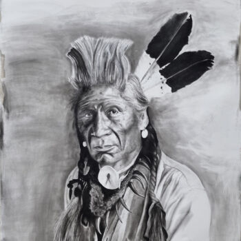 Drawing titled "chief weasel" by Josef Hirthammer, Original Artwork, Charcoal Mounted on Wood Stretcher frame