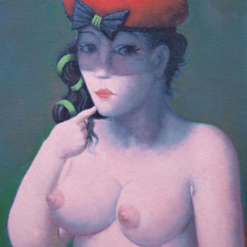 Painting titled "Buste féminin au bé…" by José  Herrera, Original Artwork, Oil