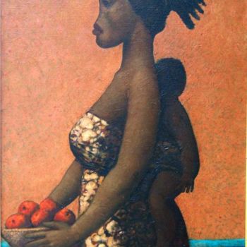 Malerei mit dem Titel "Femme portant le bé…" von José  Herrera, Original-Kunstwerk, Öl
