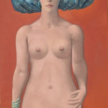 Painting titled "Jeune femme nue à l…" by José  Herrera, Original Artwork, Oil