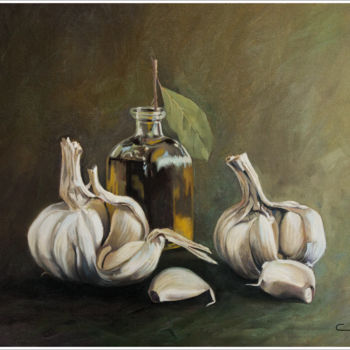 Schilderij getiteld ""Aceite, Ajos y Lau…" door Jose Luis Santamaria Campos, Origineel Kunstwerk, Olie