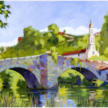Painting titled ""Puente de Allariz"" by Jose Luis Santamaria Campos, Original Artwork, Oil
