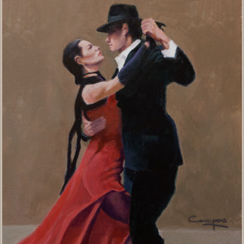 Painting titled ""Tango"" by Jose Luis Santamaria Campos, Original Artwork, Acrylic Mounted on Wood Stretcher frame