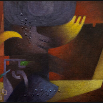 Painting titled ""Origenes"" by Jose Luis Santamaria Campos, Original Artwork, Acrylic Mounted on Wood Stretcher frame