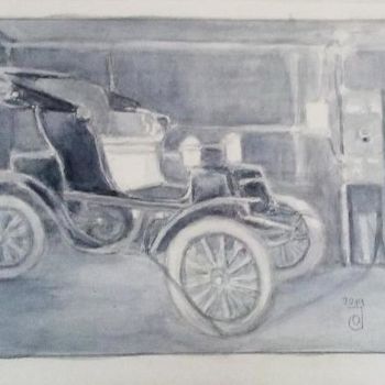 Pintura intitulada "Automóvil eléctrico…" por Jose Oña Jurado, Obras de arte originais, Aquarela