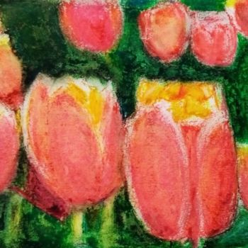 Painting titled "Tulipanes rojos" by Jose Oña Jurado, Original Artwork, Pastel
