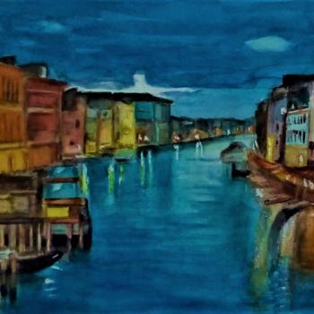 Painting titled "Venecia anochecer" by Jose Oña Jurado, Original Artwork, Watercolor