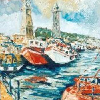 Pintura intitulada "El moll de pescadors" por Josep Lluís Benet Vidal, Obras de arte originais
