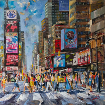 Painting titled "ESCENA TIMES SQUARE" by Josep Pozo, Original Artwork, Acrylic