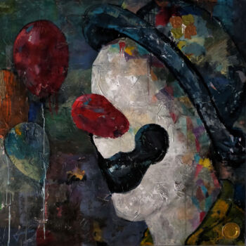 Painting titled "SERIE PAYASO 00013" by Josep Pozo, Original Artwork, Collages Mounted on Wood Panel