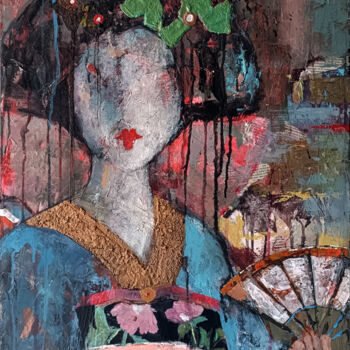 Collages intitulée "SERIE GEISHA 00087" par Josep Pozo, Œuvre d'art originale, Acrylique Monté sur Panneau de bois