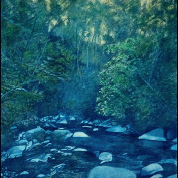 Painting titled "Au bord de la Tet" by Joseph Hoogeboom, Original Artwork, Watercolor