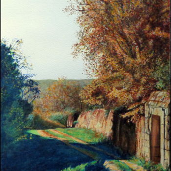 Ζωγραφική με τίτλο "Chemin quelquepart" από Joseph Hoogeboom, Αυθεντικά έργα τέχνης, Ακουαρέλα