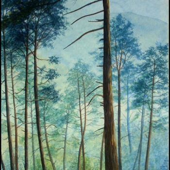 Malerei mit dem Titel "La Forêt" von Joseph Hoogeboom, Original-Kunstwerk, Aquarell