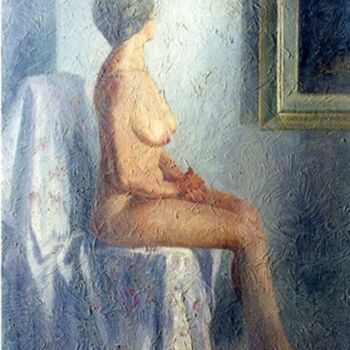 Schilderij getiteld "Nude sitting" door Joseph Kapelyan, Origineel Kunstwerk, Olie