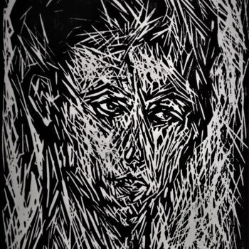 Painting titled "HEAD/woodcut STUDY" by Joseph Urie, Original Artwork, Linocuts