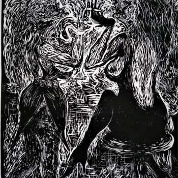 Painting titled "2 WOMEN DRINKING AN…" by Joseph Urie, Original Artwork, Linocuts