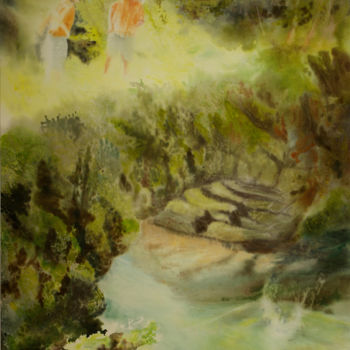 Peinture intitulée "the-boys-on-the-bri…" par Joseph Caldwell, Œuvre d'art originale, Aquarelle