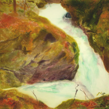 Painting titled "mossy rocks" by Joseph Caldwell, Original Artwork, Watercolor