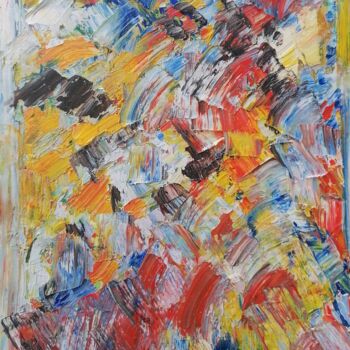 Painting titled ""Composition Abstra…" by Joséphine De Bouard, Original Artwork, Oil Mounted on Wood Stretcher frame