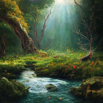 Digital Arts titled "Woodland Landscape" by Josephine Estelle, Original Artwork, Digital Painting
